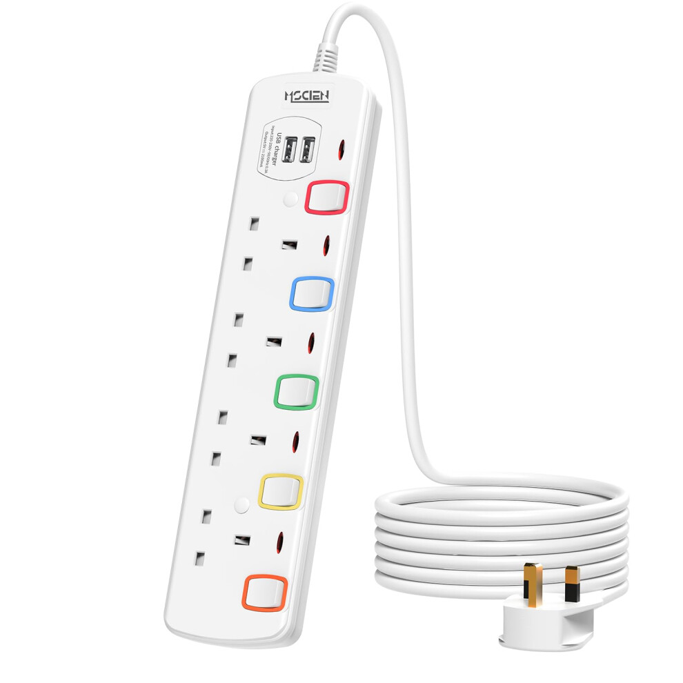 4M 4 Way Extension Lead With Usb Slots, Mscien Extension Lead With Individual Switches, White Wall Mountable Plug Extension Cord 87211160