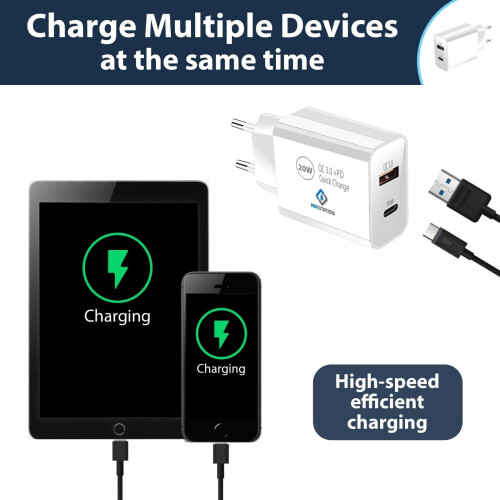 Pipestation 20W European USB Charger Plug with USB 2