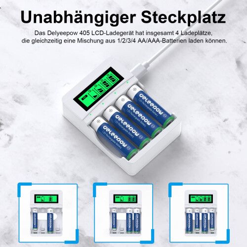 Delyeepow Rechargeable AA Batteries with Charger, 1