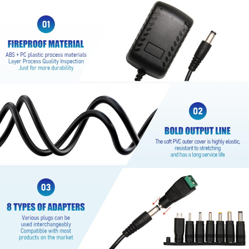 Universal 12V Power Supply Adapter, 3A 36W AC DC C 2