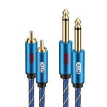 EMK Mono 6.35 mm1/4 to 2RCA Cable, Dual 1/4 Inch T