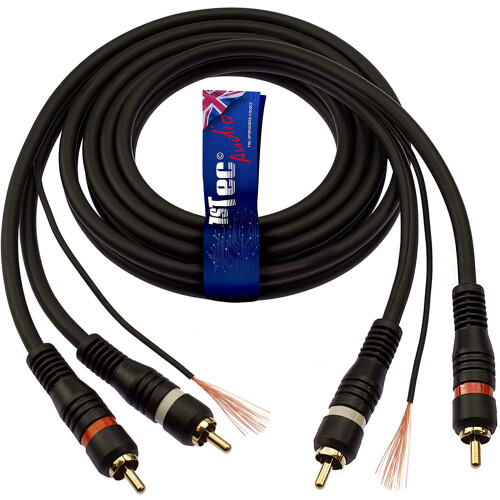1STec 1m 2 x RCA Red + White Moulded Phono Plugs w