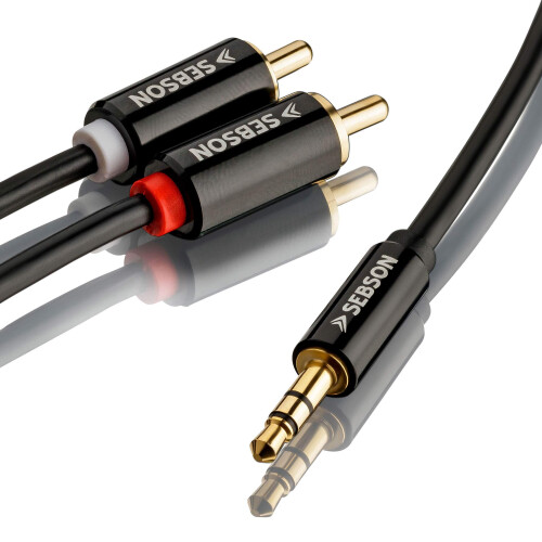 SEBSON RCA Audio Cable 1m, 2 Phono to 3,5mm Jack,
