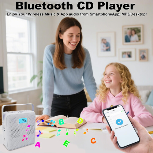 Portable CD Player with Bluetooth, A-B Repeat and 1