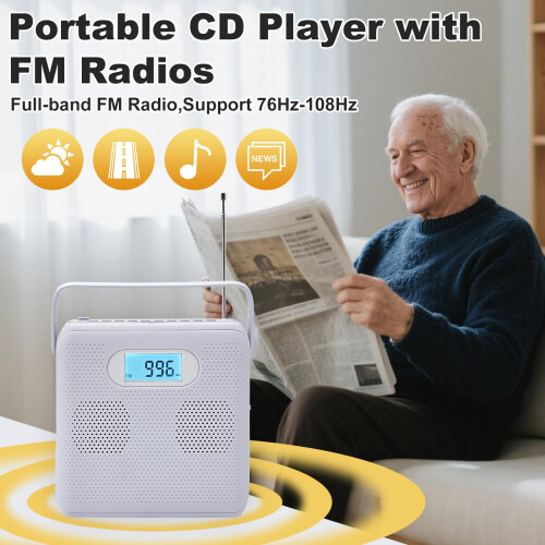 Portable CD Player with Bluetooth, A-B Repeat and 2