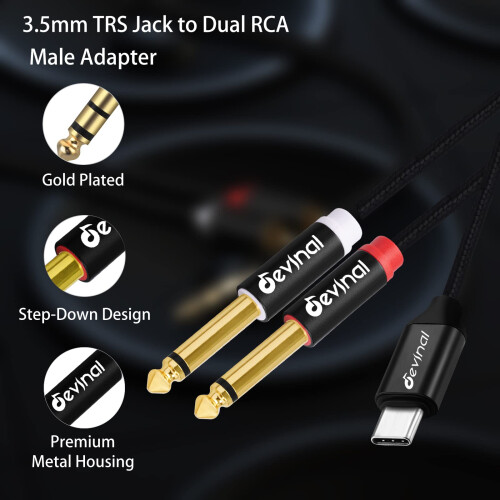 Devinal USB C to 1/4" inch Audio Cable, Type C to 1