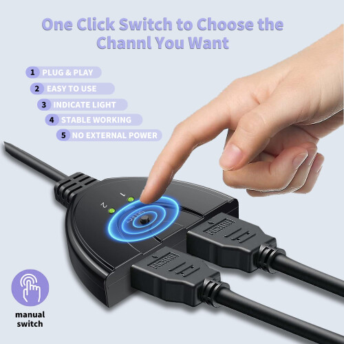 Herfair HDMI Switch,HDMI Splitter 2 in 1 Out,Manua 2