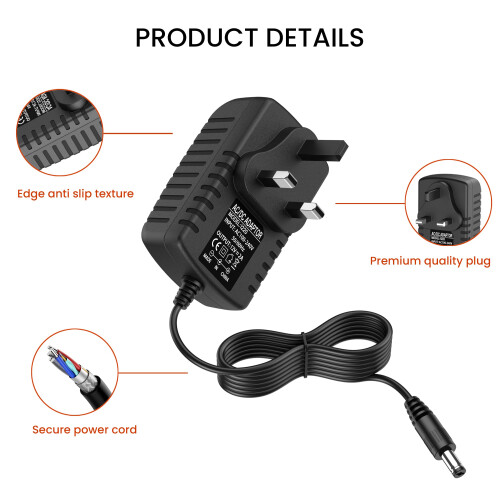 12V 2A DC Power Supply UK Plug AC Adapter with 8 D 2