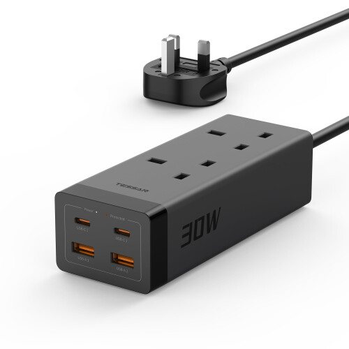 TESSAN Extension Lead with 4 USB Slots, 30W USB C