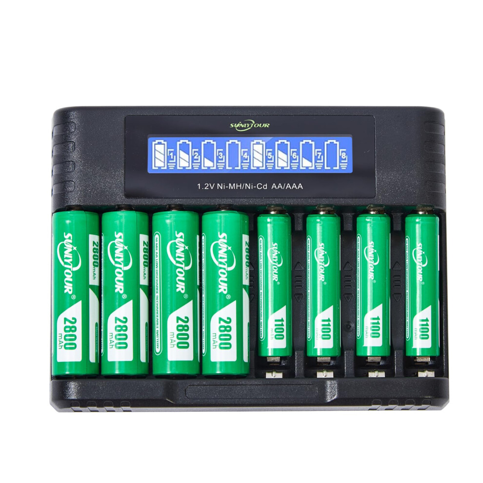 Sunlytour 4 Pcs 2800Mah Aa Ni-Mh Batteries And 4 P 43070688