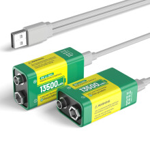 2 Pack 9 V Rechargeable Battery, 13500mWh 9 V High
