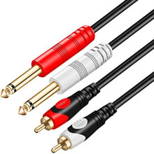 TanQY Dual 1/4 inch 2 x 6.35mm TS Mono Male Jack to Dual RCA male Audio Cable,Tan QY for Phono Microphone Mic Mixer Amplifier,RCA Audio Wire Cords, I