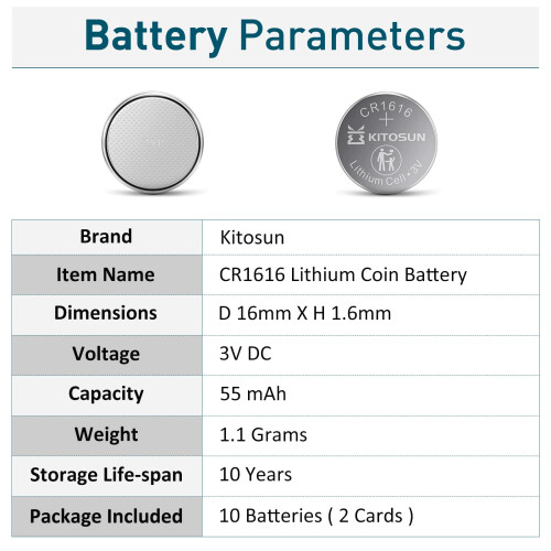 KITOSUN CR1616 3V Lithium Coin Battery – 3 Volt CR 2