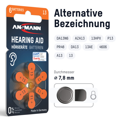 ANSMANN Hearing Aid Batteries Type 13 Orange P13 P 1