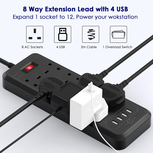 Surge Protected Extension Lead with USB Slots, KEP 1