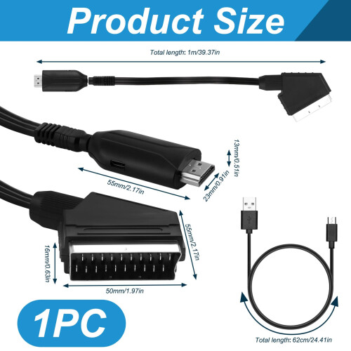 SCART to HDMI Converter with USB Cable - All-in-On 1