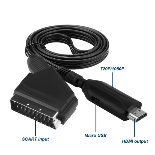 SCART to HDMI Converter with USB Cable - All-in-On 2