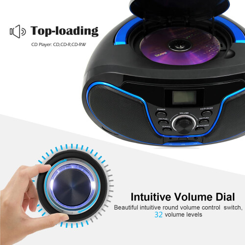 LONPOO Portable Boombox CD Player Stereo Sound wit 2