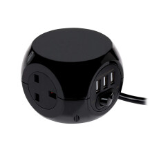 Status 3 Way Cube Socket with 3 USB Ports, Black C