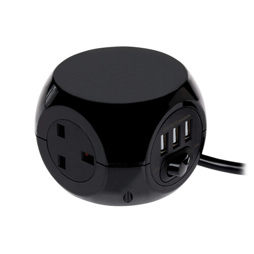 Status Status 3 Way Cube Socket with 3 USB Ports, Black C