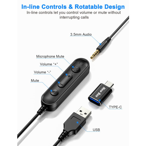 New Bee USB Headset with Microphone, Headphones wi 2
