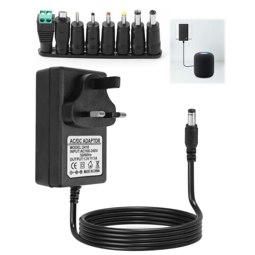 Universal Power Supply Cable Adapter UK 12V 3A 36W