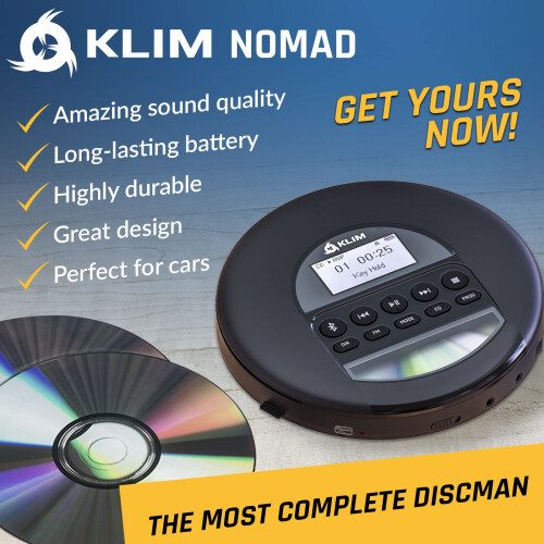 KLIM Nomad - Portable CD Player with Long-Lasting 1