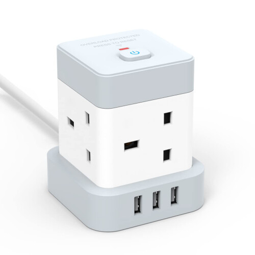Baykul Extension Lead Cube Power Strip with 3 USB