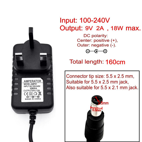 JZK 9V 2A Power adapter with 8 Tips, 9 V Adaptor, 1