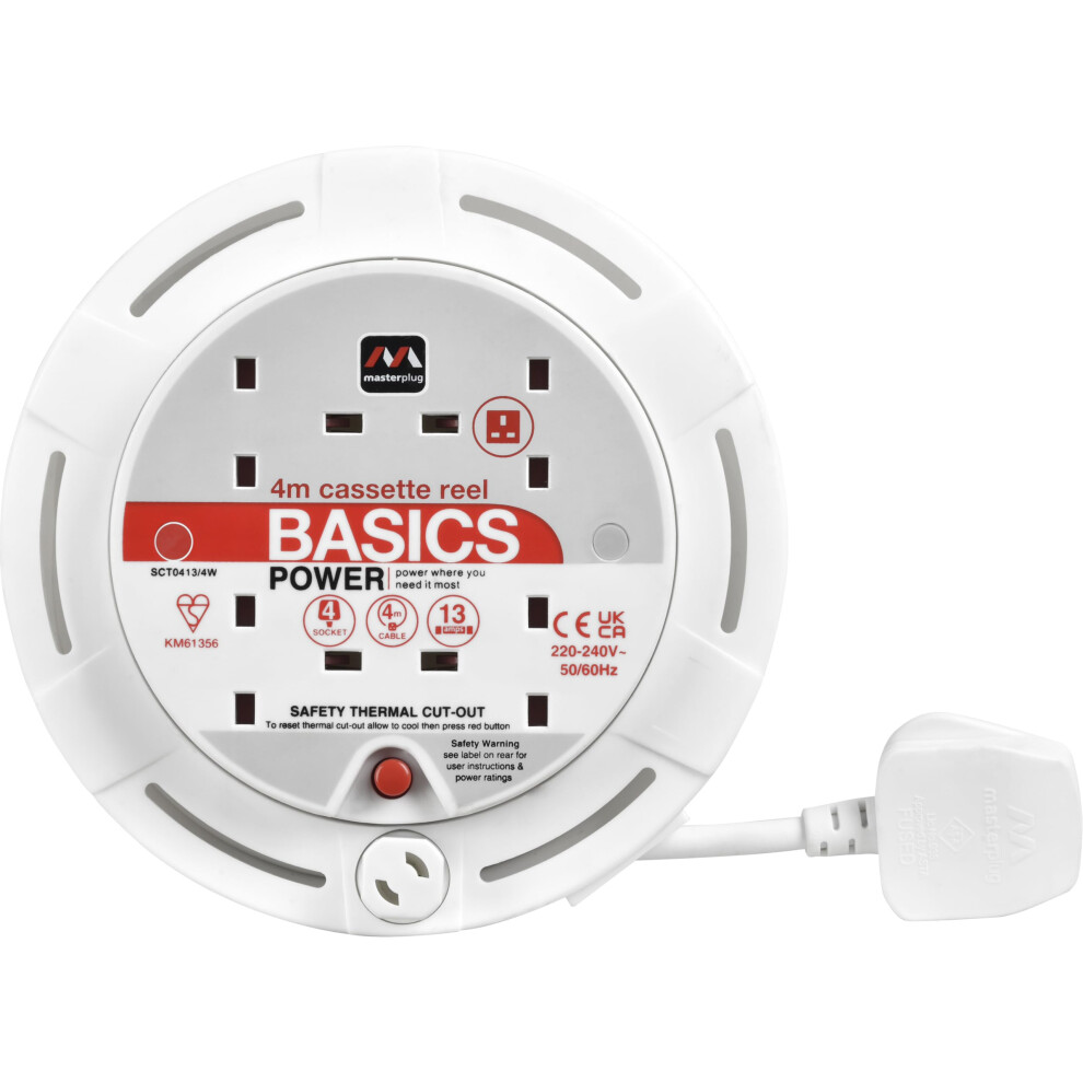 Masterplug Four Socket, 4 Metre Cassette Reel, Sma 91404251