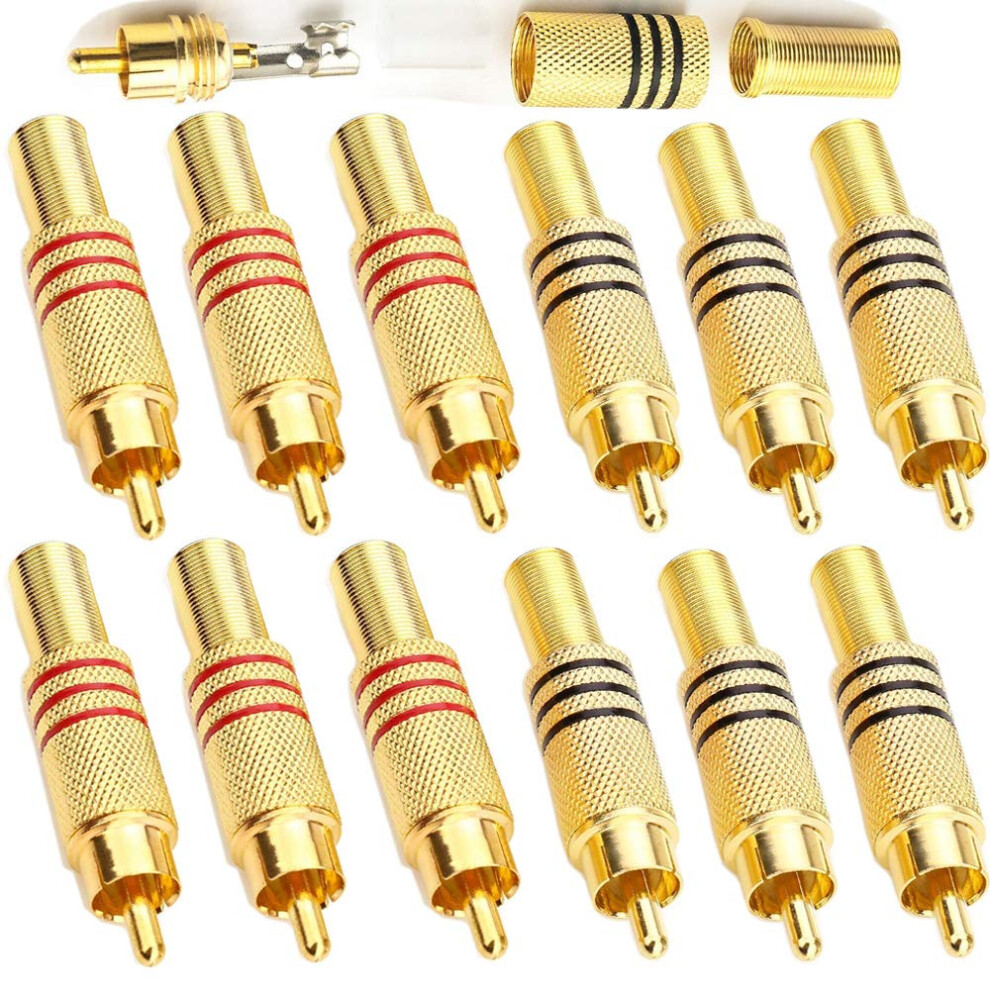 Runcci-Yun 12Pcs Rca Male Plug, W/Spring Adapter, 36894611