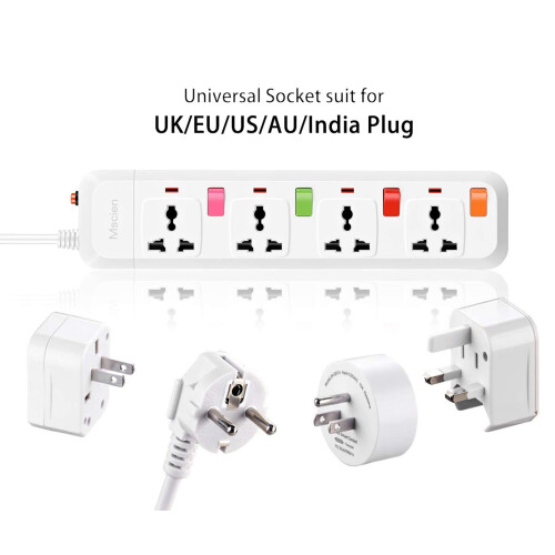 Mscien 4 Way Extension Lead with Switches, Wall Mo 2