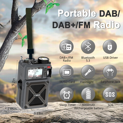 Greadio Portable DAB/DAB+/FM Solar Radio with Blue 1
