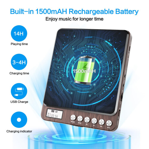 Portable CD Player with Built-in Speakers, Recharg 2