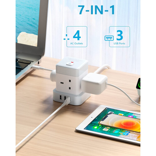 Baykul Extension Lead Cube Power Strip with 3 USB 1