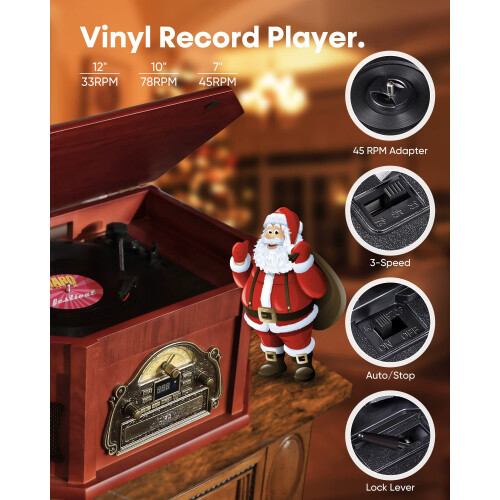 ORCC 10-in-1 Vintage Record Player, with Gift Card 2