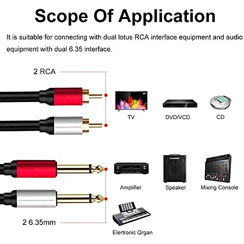 Yeung Qee 2 x 6.35 mm to 2 RCA Stereo Audio Interc 1