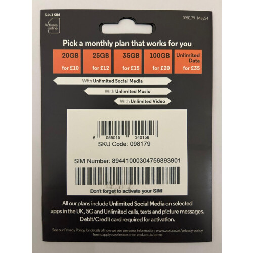 Vodafone VOXI SIM Card with Endless Social Media, 1
