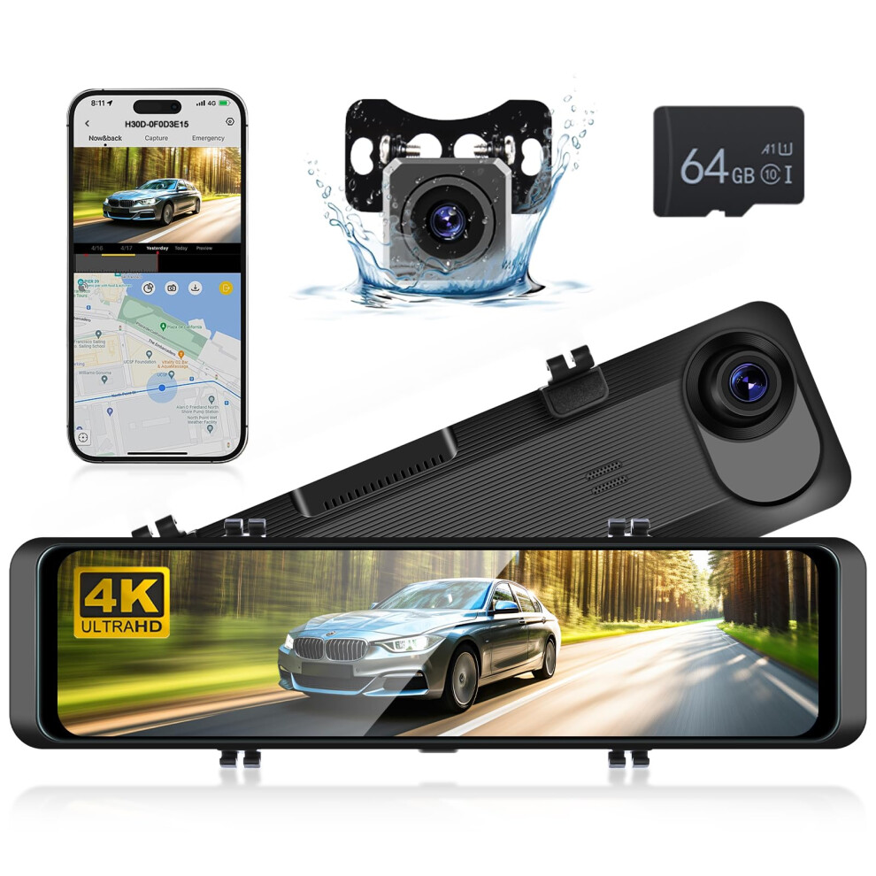 Hodozzy 4K Mirror Dash Cam, Wifi & App Control Dua 37981167