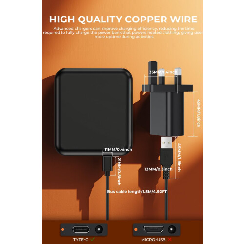 Heated Gilet Charger Compatible with ORORO Battery 2