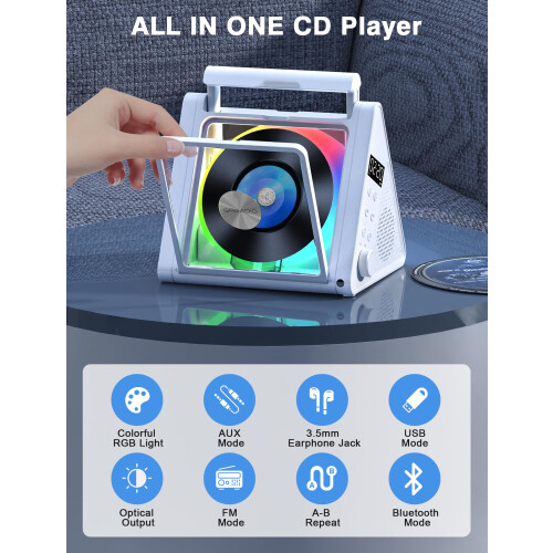 Greadio Portable CD Players for Home, 2 * 10W HIFI 1