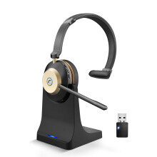 Vonztek Bluetooth Headset, Wireless Headphones with Mic Noise Canceling & USB Dongle, Wireless Headset with Charging Base & 45hrs Talk Time for Offic