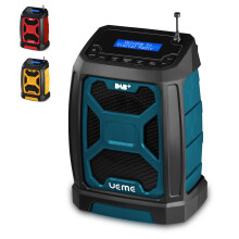 UEME 5W Rugged DAB/DAB+ FM Cordless Site Radio, Bluetooth, USB Rechargeable, Blue/Black