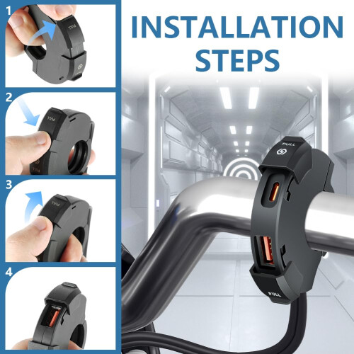 URAQT Waterproof Motorcycle USB Socket, 18W QC and 2