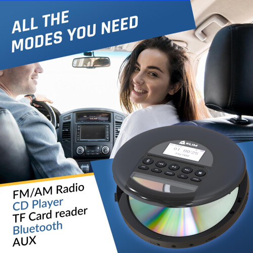 KLIM Nomad - Portable CD Player with Long-Lasting 2