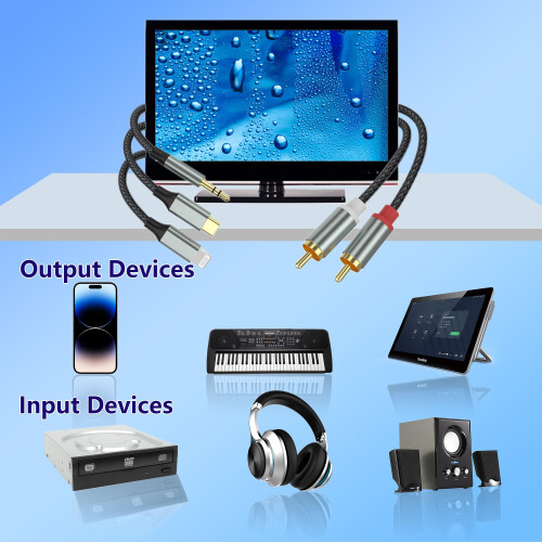 YIMATEECO RCA Cable, 3.5mm/USB Type C/Lightning to 2