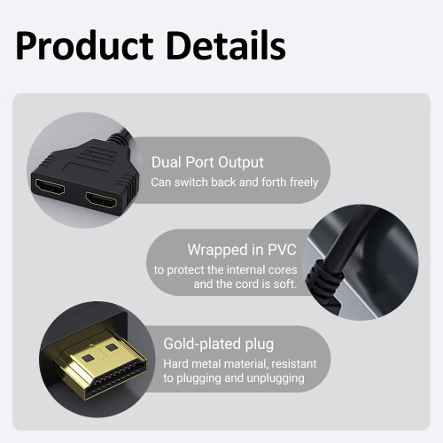 JeeGoWooss HDMI Splitter 1 in 2 Out Cable Adapter, 2