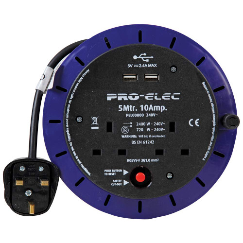 Pro Elec PEL00800 10A 2-Gang Cassette Reel mains E