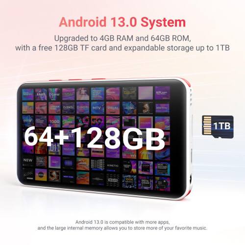 192GB MP3 Player with Bluetooth and WiFi, Android 2