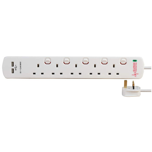 Pro Elec 8518SU SURGE 5 Gang 2 USB Surge Protected